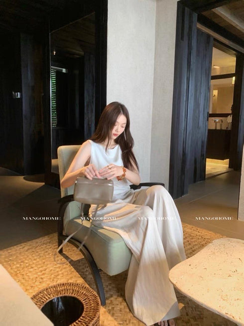 Women Casual side Knot Design Sleeveless Tops With Pants